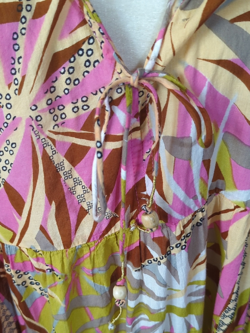 Sleeveless Pink & Yellow Tropical Floral Tiered Maxi Dress Boho Sz Halter XL - Picture 3 of 9
